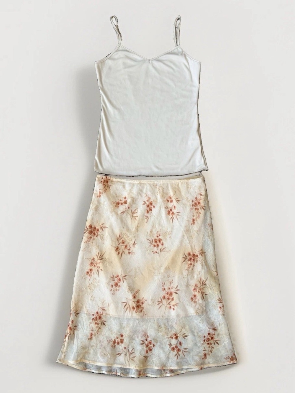 Vtg Y2K Angel vs Devil 2 Piece Set Cami Tank Top & Floral Crinkle Midi Skirt M